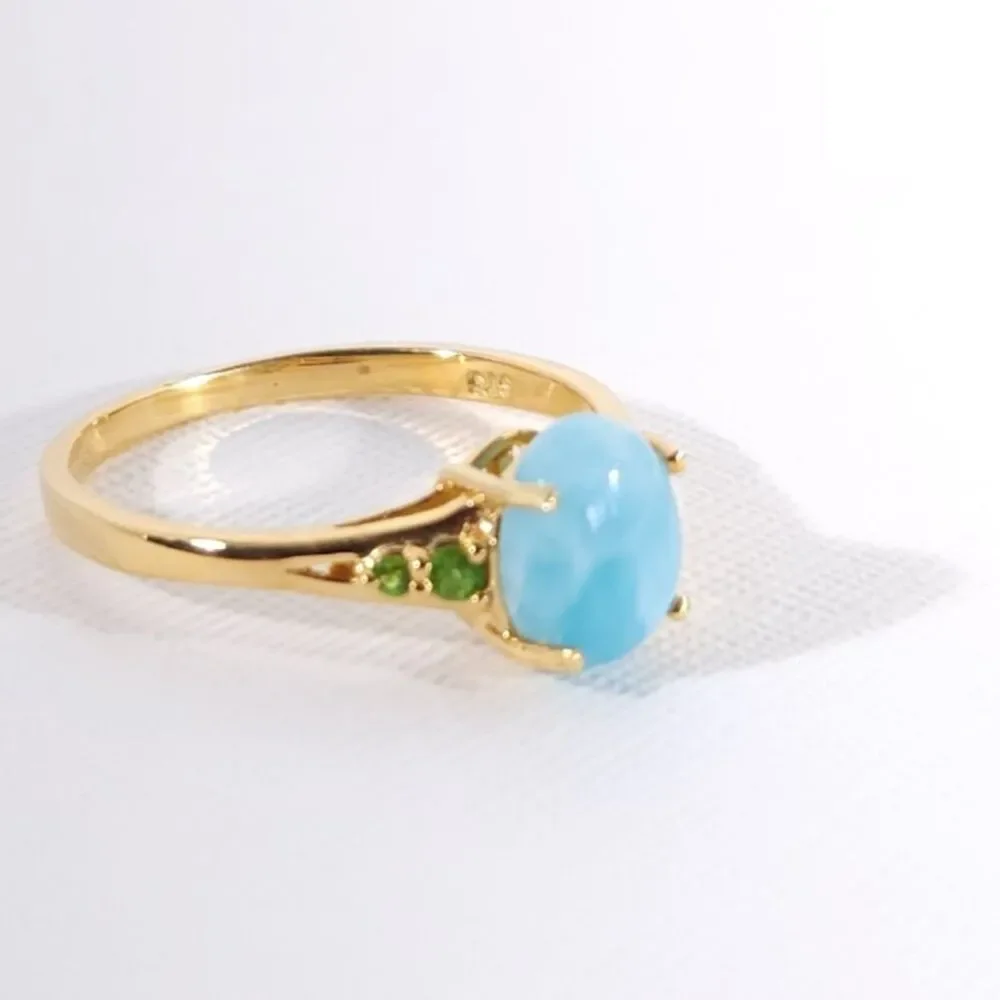 Larimar 1.9 Carats Ring Vermeil YG over Sterling Silver Size 10